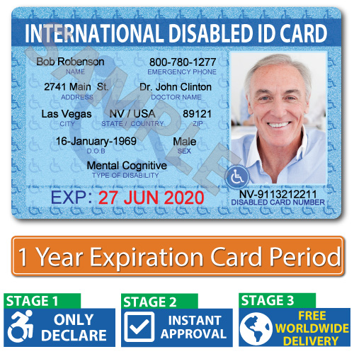 A disability identification card resting on a desk.